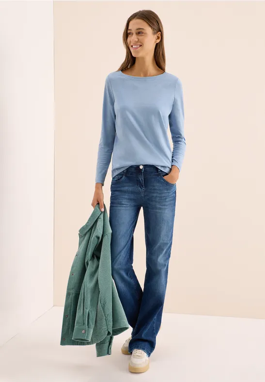 cecil Shirt Langarm Basic Baumwolle Blau