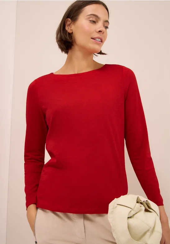 cecil Langarmshirt Basic Baumwolle Rot
