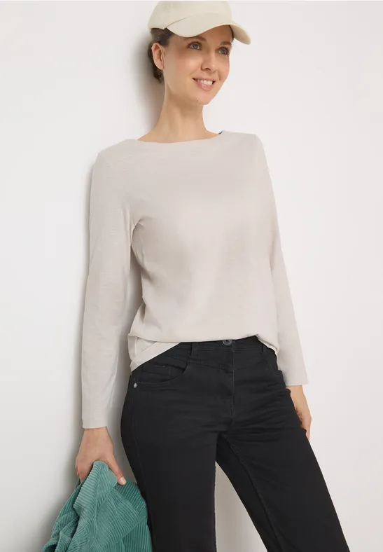 cecil Langarmshirt Basic Baumwolle Grau