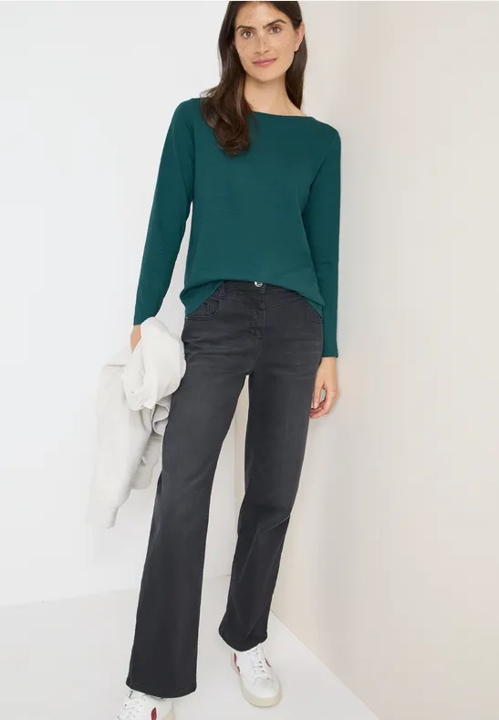 cecil Langarmshirt Basic Baumwolle Grün