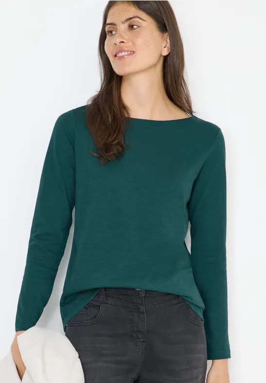 Thumbnail - Cecil Damen Basic Langarmshirt in Grün, Gr: 3XL