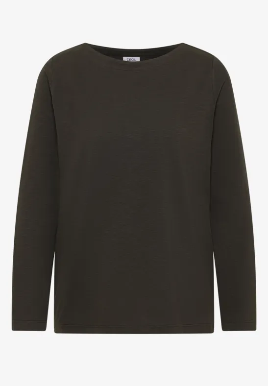 Thumbnail - Cecil Damen Basic Langarmshirt in Grün, Gr: 3XL