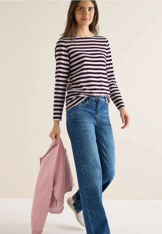 cecil Langarmshirt Gestreiftes Basic Baumwolle Rot