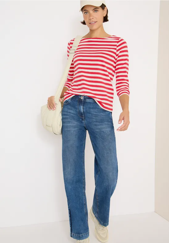 Thumbnail - Cecil Damen Gestreiftes Basic Shirt in Rot, Gr: XXL