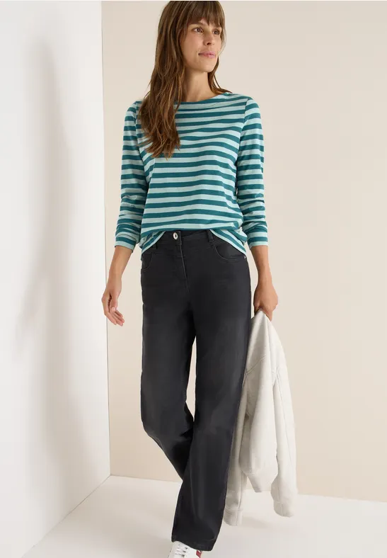 Thumbnail - Cecil Damen Gestreiftes Basic Shirt in Grün, Gr: XL