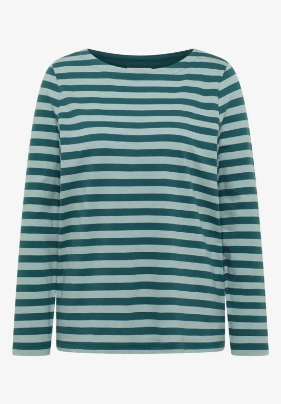 Thumbnail - Cecil Damen Gestreiftes Basic Shirt in Grün, Gr: XL