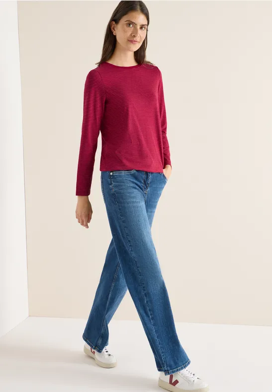 cecil Langarmshirt Streifen U-Boot Baumwolle Rot