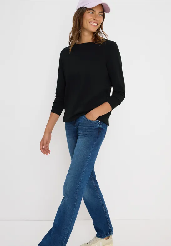 cecil Langarmshirt U-Boot-Ausschnitt Baumwolle Braun