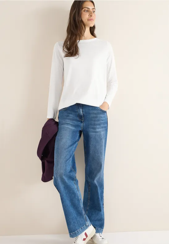 cecil Langarmshirt U-Boot-Ausschnitt Baumwolle Weiss