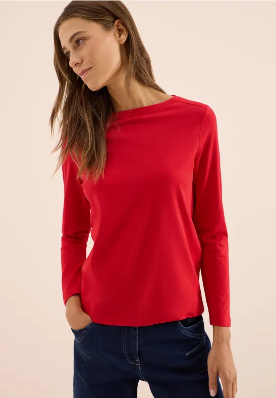 cecil Langarmshirt U-Boot-Ausschnitt Baumwolle Rot