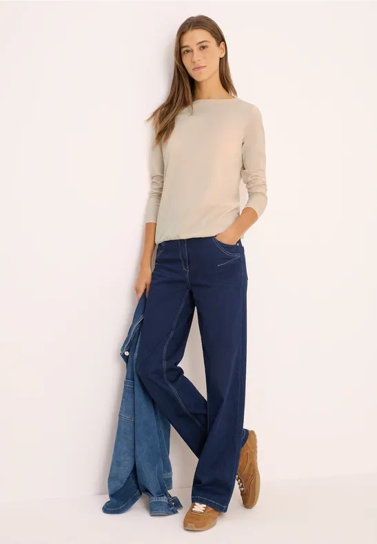 cecil Langarmshirt U-Boot-Ausschnitt Baumwolle Beige