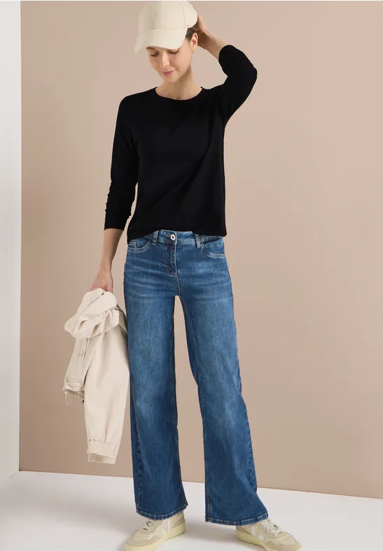 Cecil Dames Basic shirt met ronde hals in Zwart, Gr: L