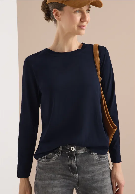 Cecil Dames Basic shirt met ronde hals in Blauw, Gr: L