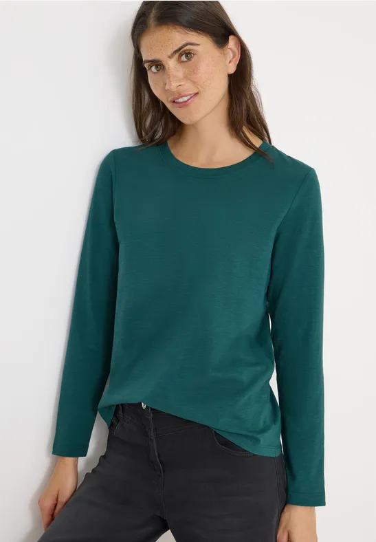 cecil Langarmshirt Rundhals Baumwolle Gruen