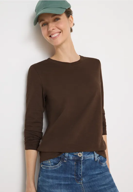 Cecil Dames Basic shirt met ronde hals in Bruin, Gr: XL