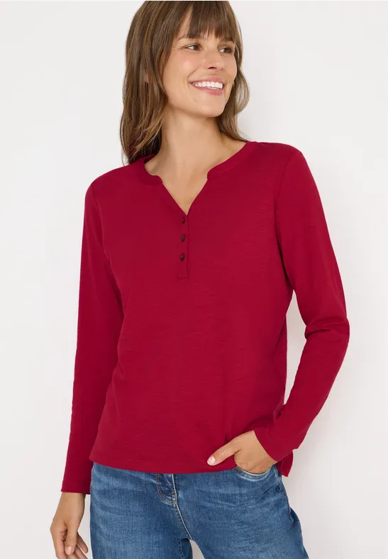 cecil Langarmshirt Split Neck Knopfleiste Baumwolle Rot