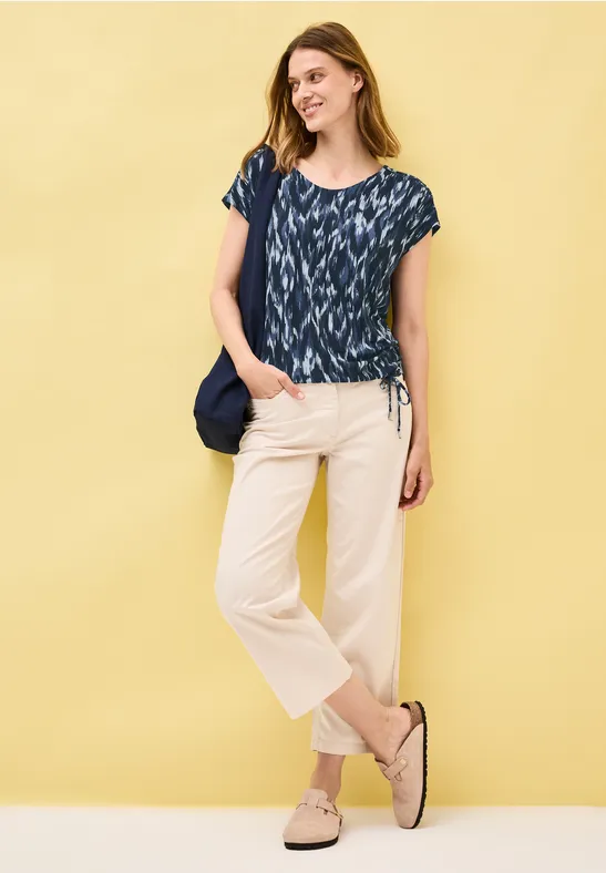 cecil T-Shirt Cut-Out V-Ausschnitt Viskose-Esasthan Blau