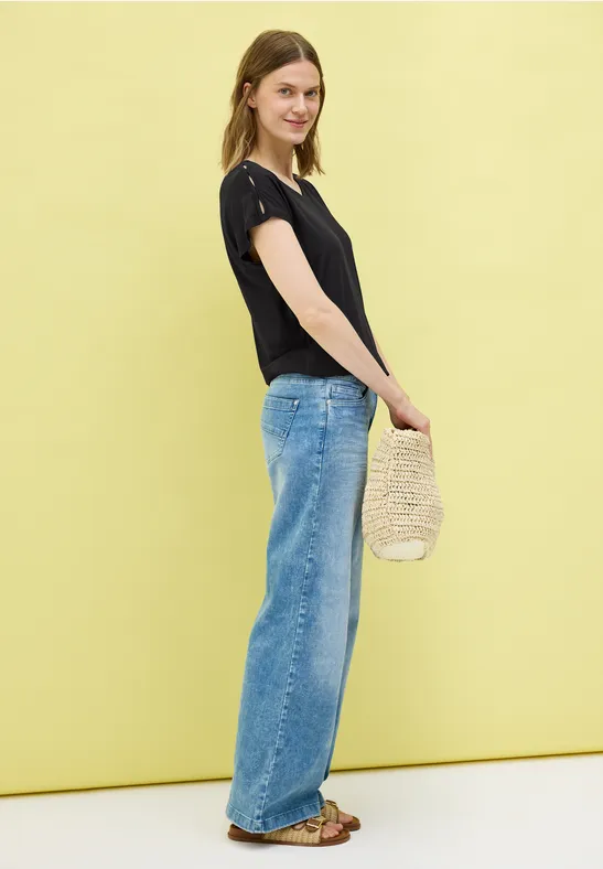 Thumbnail - Cecil Damen Shirt mit Cut-Out Details in Schwarz, Gr: XXL