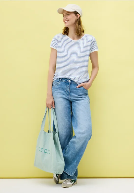 cecil T-Shirt Gestreift Rundhalsausschnitt Modal-Baumwolle Blau