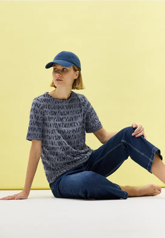 Thumbnail - Cecil Damen T-Shirt im Ausbrenner-Look in Blau, Gr: L