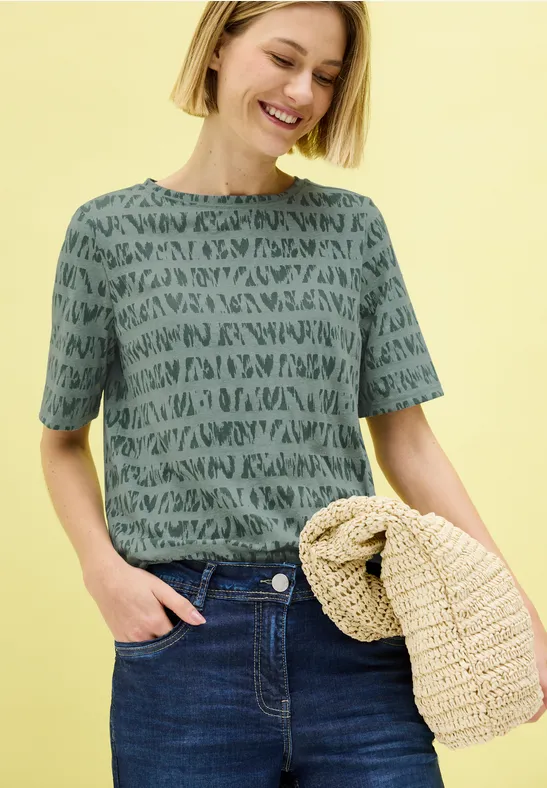 Thumbnail - Cecil Damen T-Shirt im Ausbrenner-Look in Grün, Gr: XS