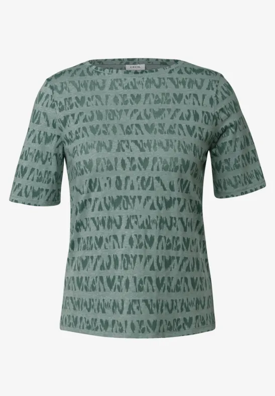Thumbnail - Cecil Damen T-Shirt im Ausbrenner-Look in Grün, Gr: XS