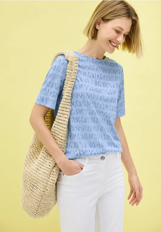 Cecil Dames Shirt met burn-out look in Blauw, Gr: XXL