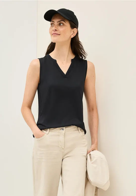 Thumbnail - Cecil Damen Split Neck Top in Schwarz, Gr: S