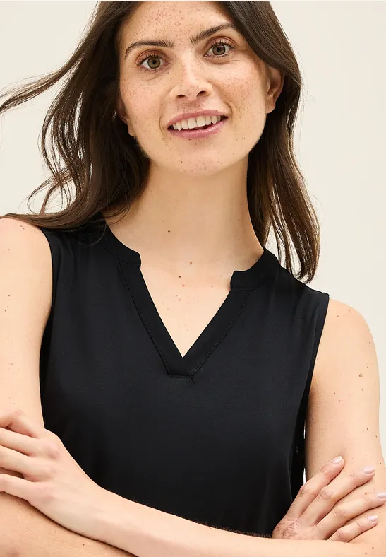 cecil Split Neck Top Tunika-Stil Modal-Organic Cotton Schwarz