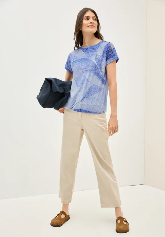 Thumbnail - Cecil Damen T-Shirt in Ausbrenneroptik in Blau, Gr: XXL