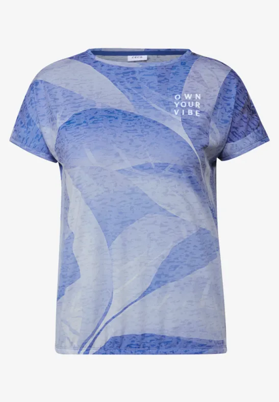 Thumbnail - Cecil Damen T-Shirt in Ausbrenneroptik in Blau, Gr: XXL