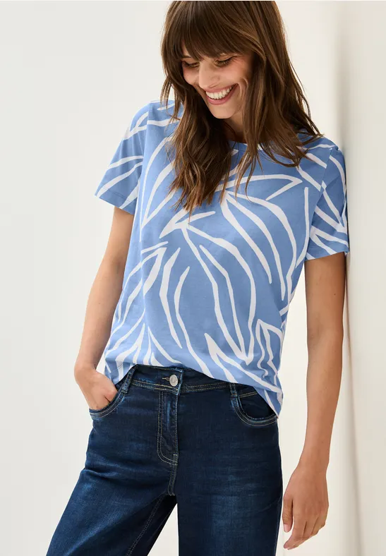 cecil T-Shirt Floral-Print Baumwolle Blau