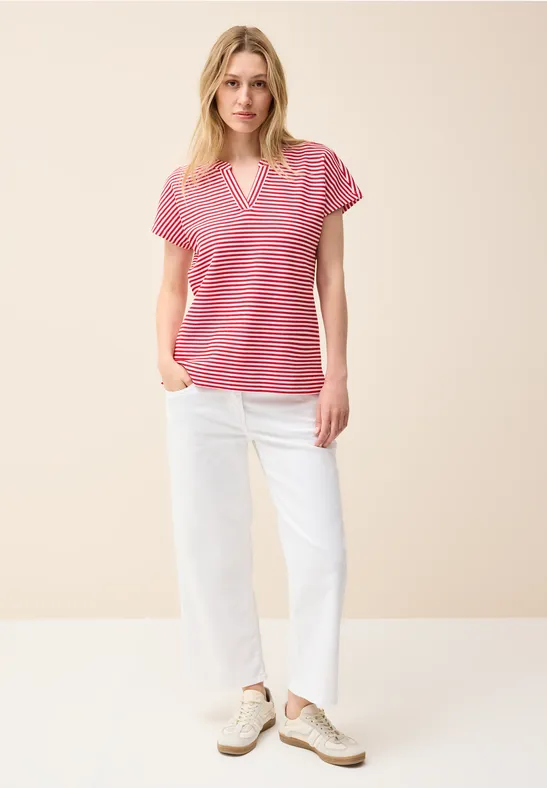 Thumbnail - Cecil Damen Gestreiftes Strukturshirt in Rot, Gr: XL