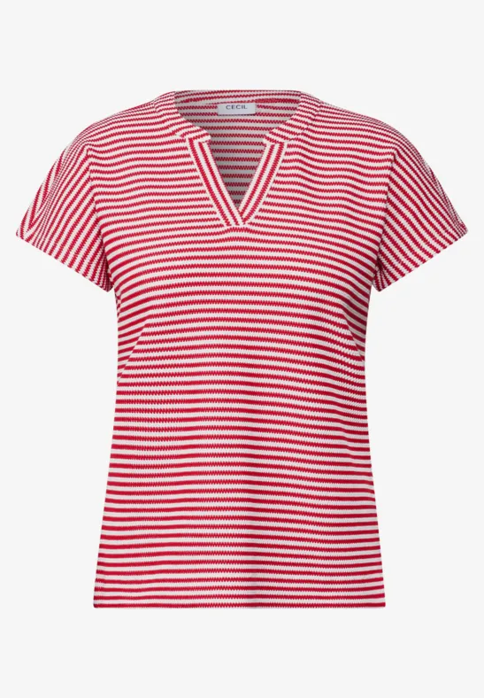 Thumbnail - Cecil Damen Gestreiftes Strukturshirt in Rot, Gr: XL