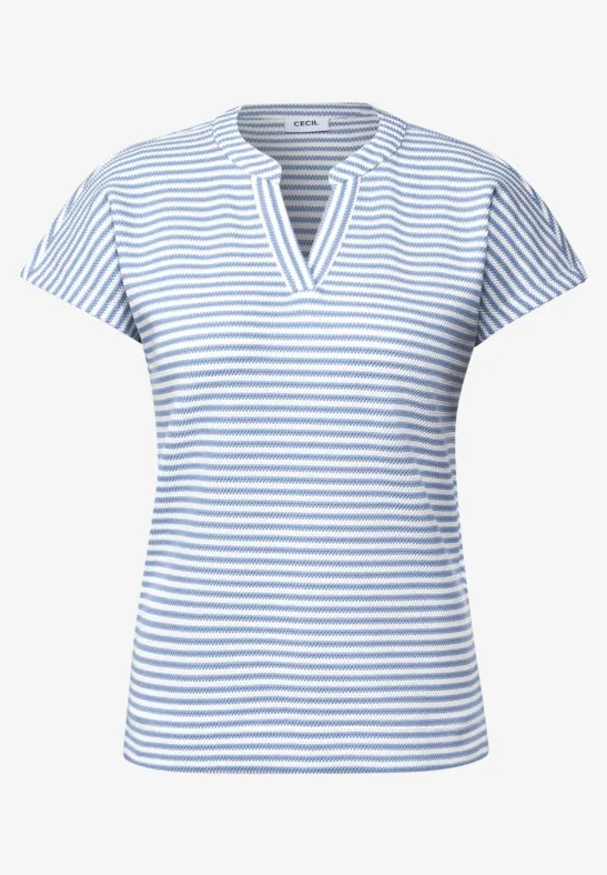 Thumbnail - Cecil Damen Gestreiftes Strukturshirt in Blau, Gr: XL