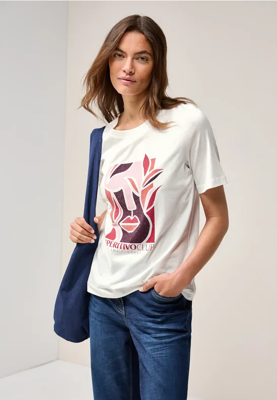 Thumbnail - Cecil Damen T-Shirt mit Print in Weiß, Gr: XL