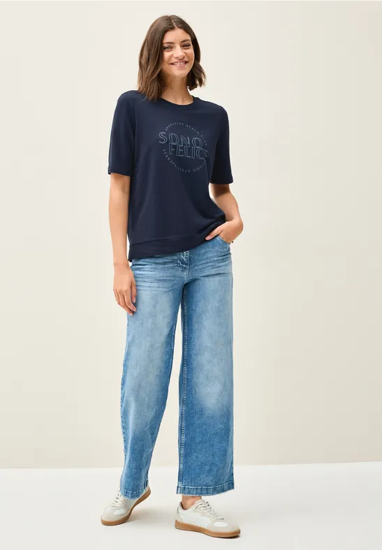 Thumbnail - Cecil Damen Shirt mit Wording Artwork in Blau, Gr: S