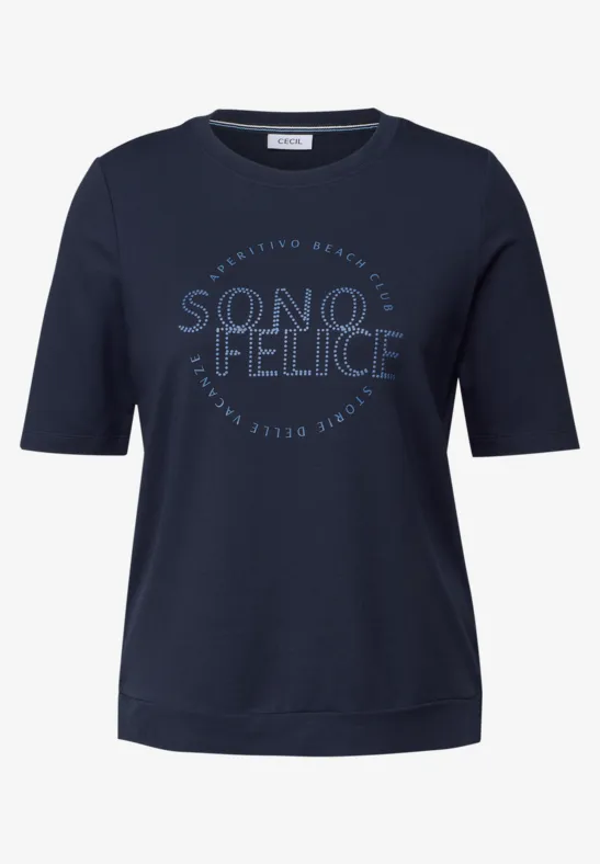 Thumbnail - Cecil Damen Shirt mit Wording Artwork in Blau, Gr: S