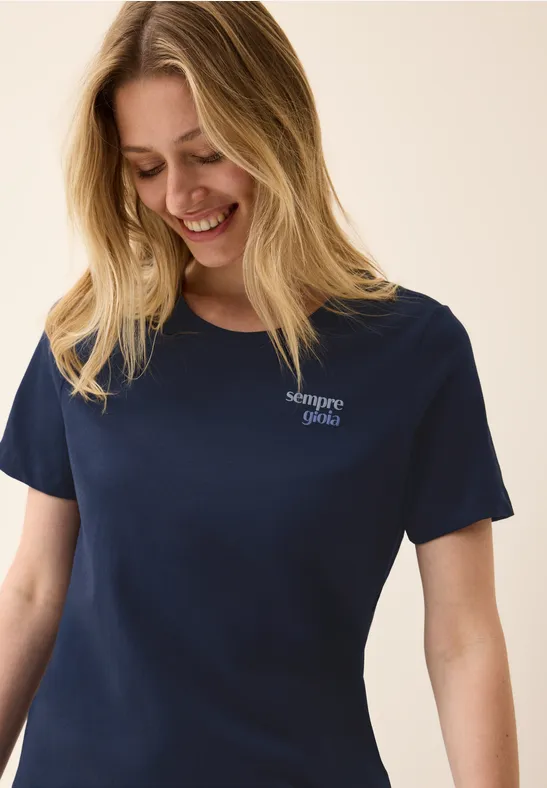 Cecil Dames Shirt met tekstdetail in Blauw, Gr: XS