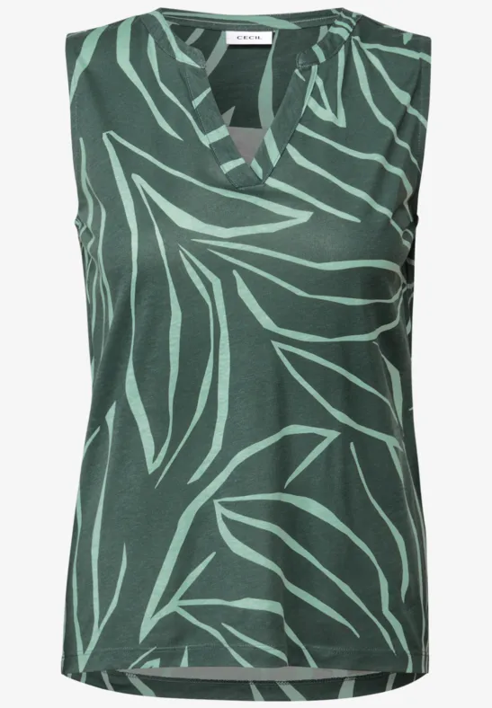 Thumbnail - Cecil Damen Gemustertes Split Neck Top in Grün, Gr: XS