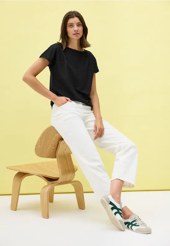 Thumbnail - Cecil Damen Strukturshirt in Unifarbe in Schwarz, Gr: XXL