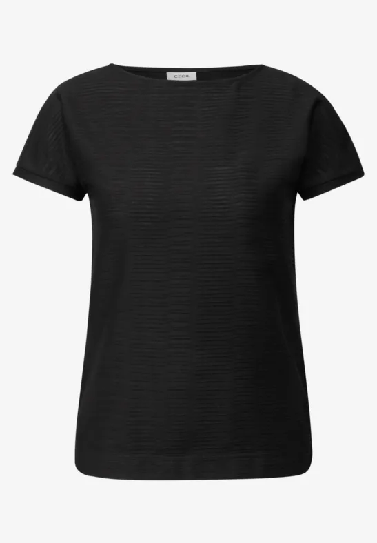 Thumbnail - Cecil Damen Strukturshirt in Unifarbe in Schwarz, Gr: XXL