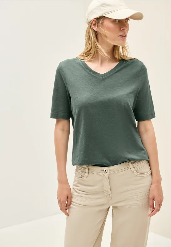 cecil Shirt V-Ausschnitt Basic Organic Cotton Gruen