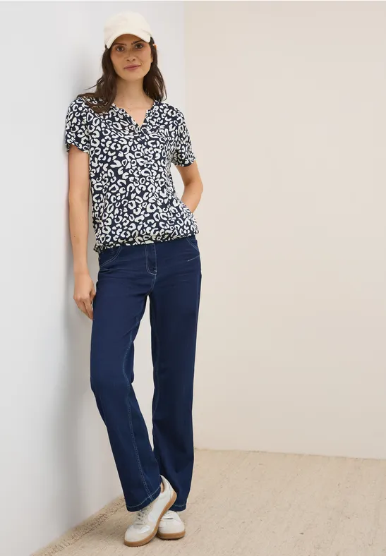 Thumbnail - Cecil Damen Leo-Shirt im Tunika-Look in Blau, Gr: S