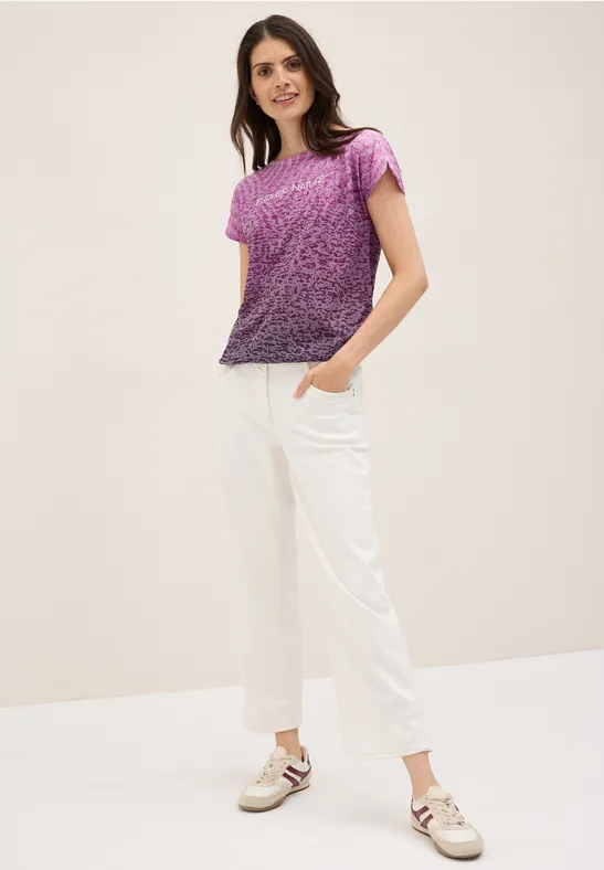 Thumbnail - Cecil Damen Ausbrenner Wording Shirt in Rot, Gr: M
