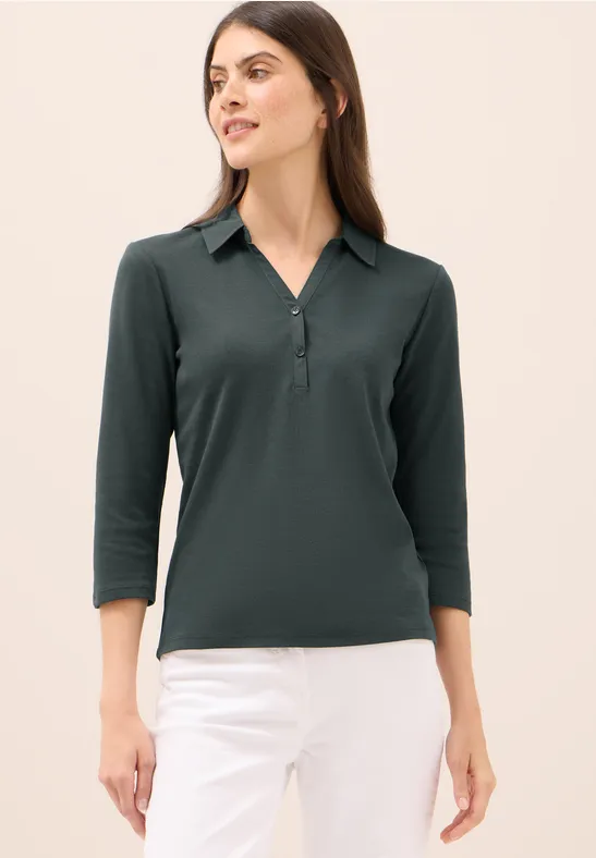 cecil Poloshirt 3/4-Arm Polokragen Baumwolle Grün