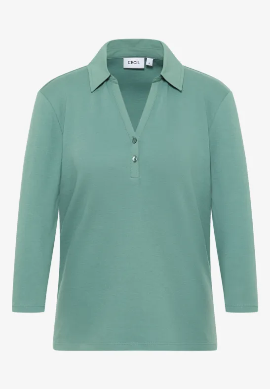 Thumbnail - Cecil Damen Poloshirt mit 3/4-Arm in Grün, Gr: L