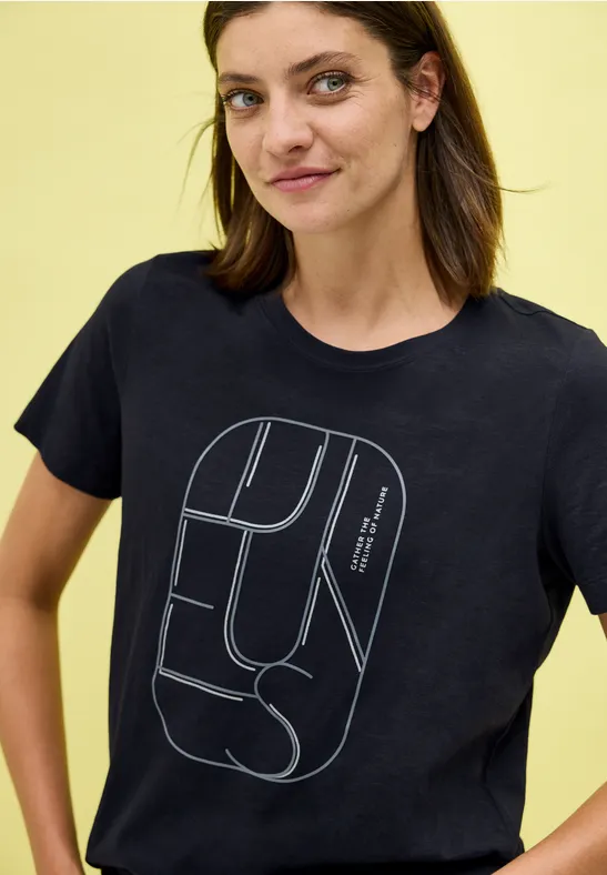 cecil T-Shirt Artwork Rundhals Baumwolle Blau