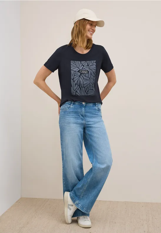 cecil T-Shirt Print Rundhals Baumwolle Blau