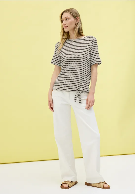 Thumbnail - Cecil Damen Gestreiftes Ajour T-Shirt in Beige, Gr: M
